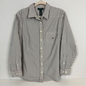 Lauren Ralph Lauren Ivory Black Striped Button Up Shirt 1X